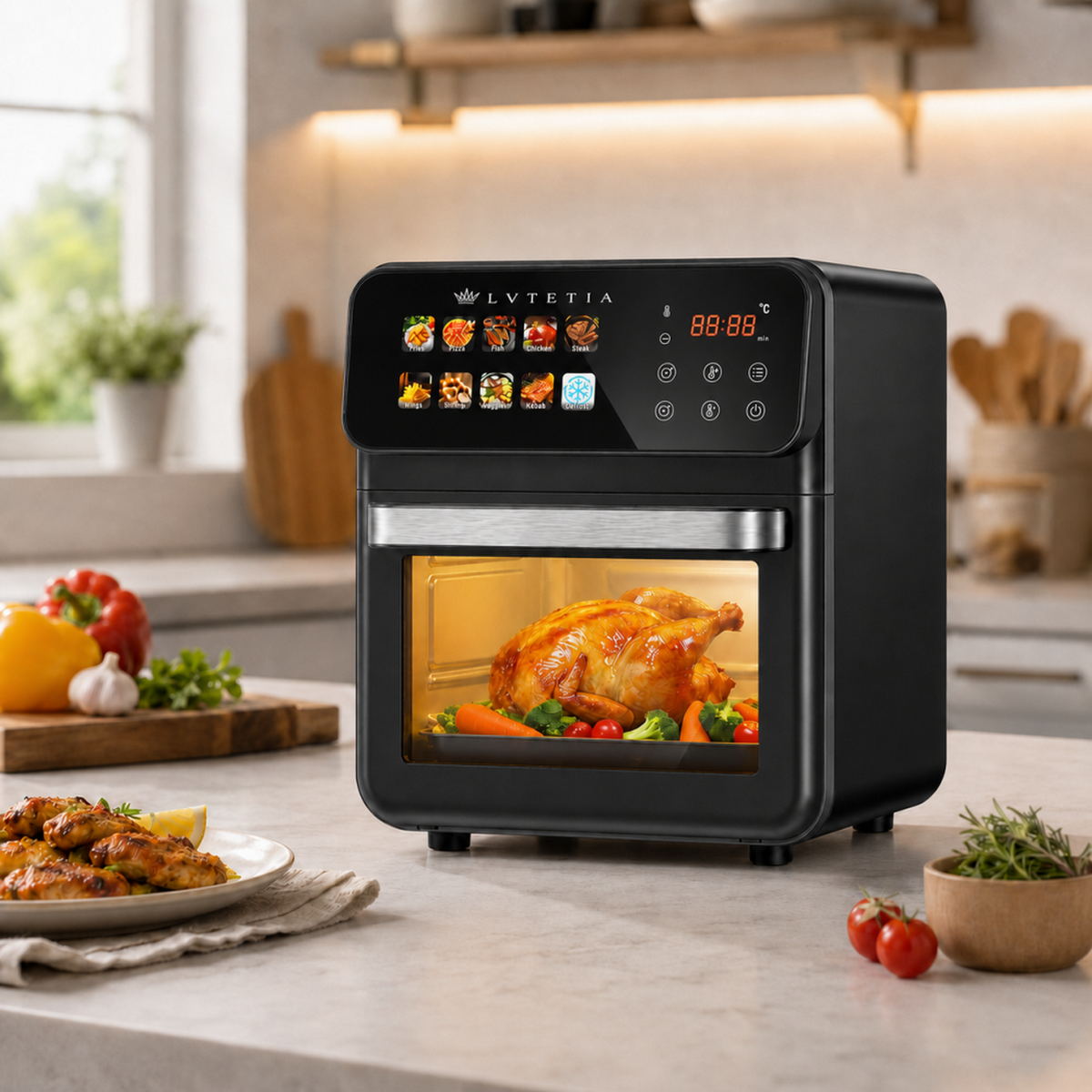 Friteuse à air chaud sans huile - Grande capacité 10L avec fenêtre - Noire