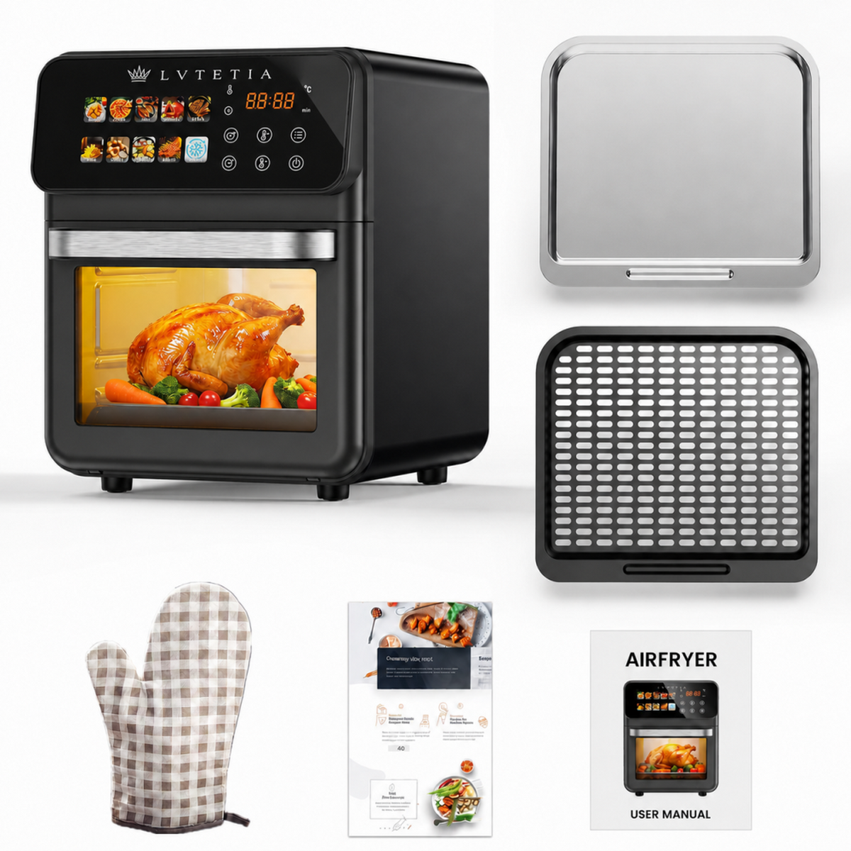 Friteuse à air chaud sans huile - Grande capacité 10L avec fenêtre - Noire