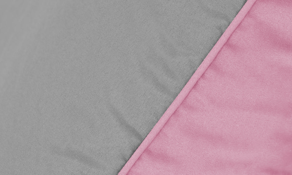 Couette chaude réversible bicolore rose et gris 240x260cm - microfibres 300 g/m2 + 2 oreillers mi-ferme