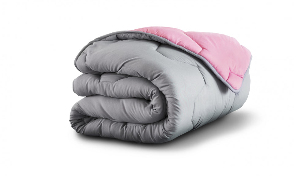 Couette 300GSM bicolore rose et gris + 2 oreillers - 200x200cm