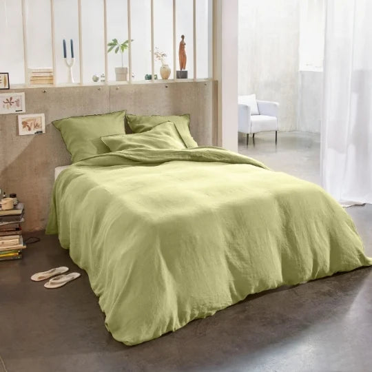 Housse de couette + 2 taies d'oreiller 65x65 en lin Français lavé Beurre