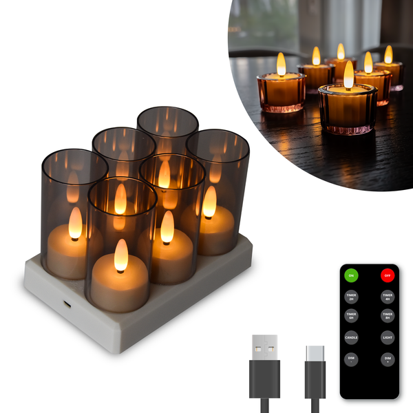 Lot de 6 Bougies chauffe-plat chauffe-plat rechargeables - Bougies LED avec flamme mobile - Télécommande incluse