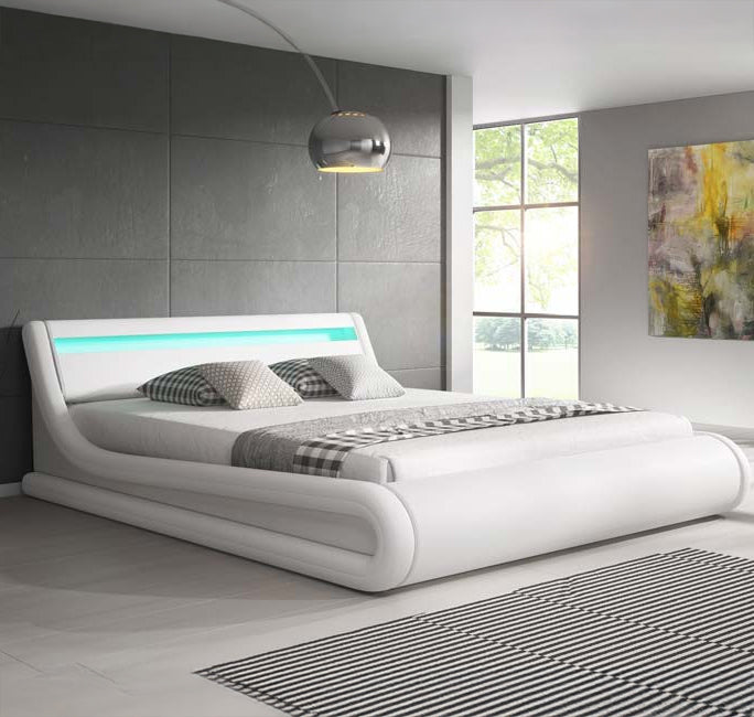 Lit double avec coffre blanc & LED multicolores - 180 X 200 cm -  Patricia