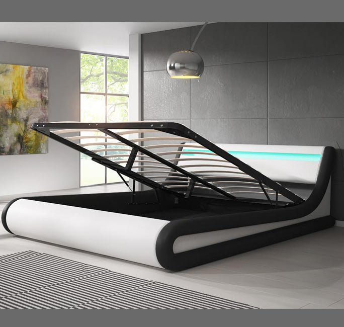 Lit double avec coffre blanc & noir - LED multicolores - 180 X 200 cm -  Patricia