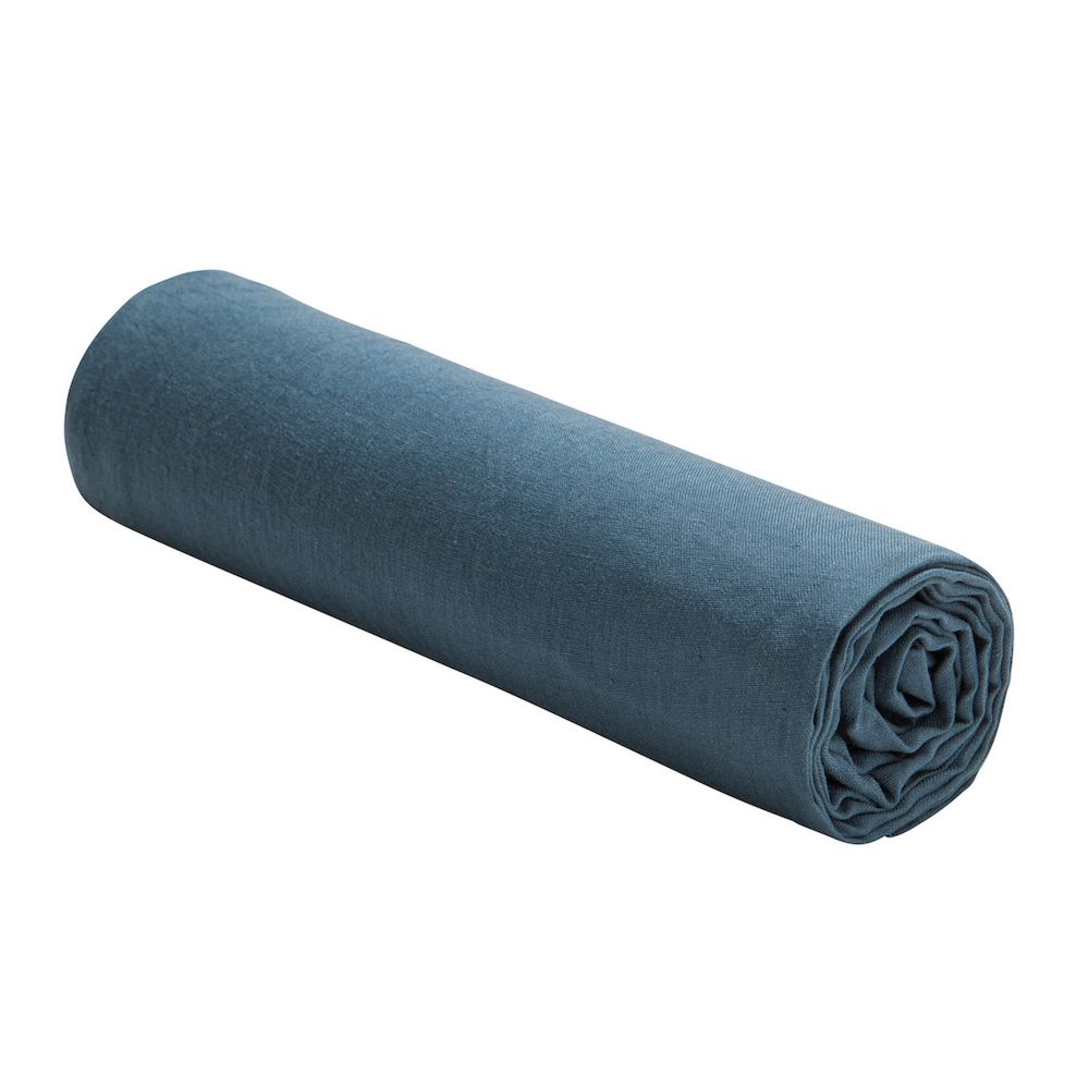 Drap housse 100% Lin Lavé : Couleur - Bleu Stone