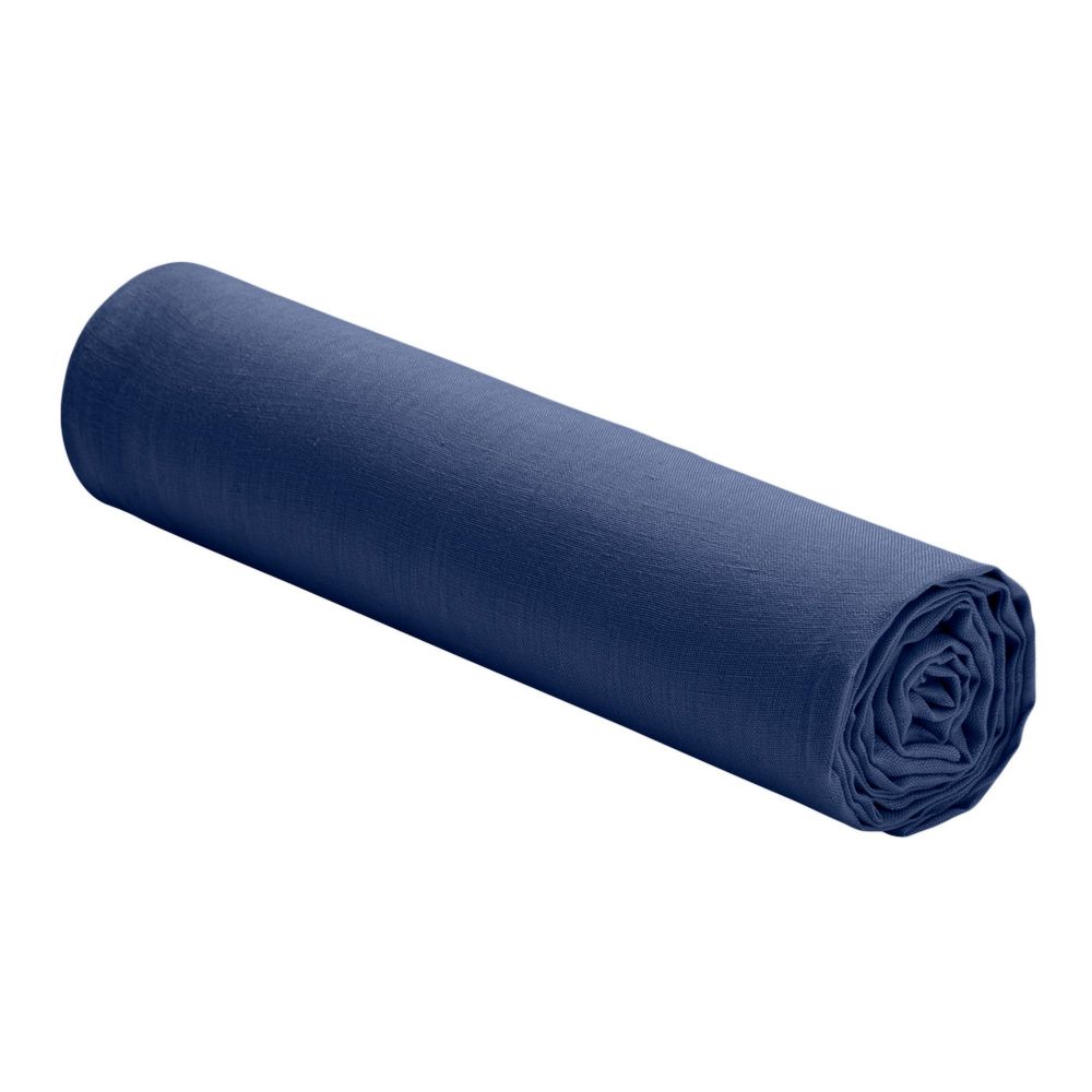 Drap housse 100% Lin Lavé : Couleur - Bleu Cobalt