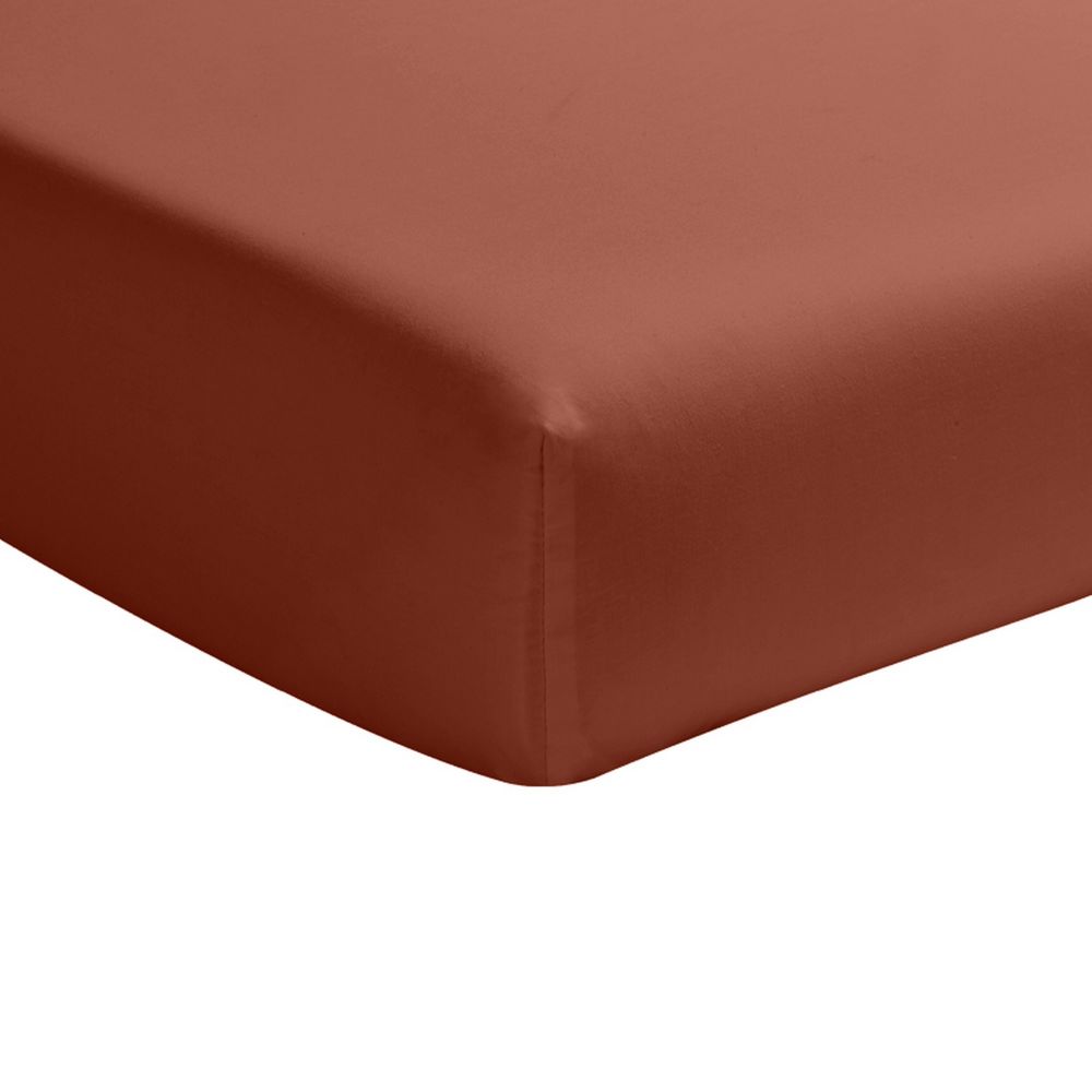 Drap housse 100% Percale de Coton 80 fils Terracotta
