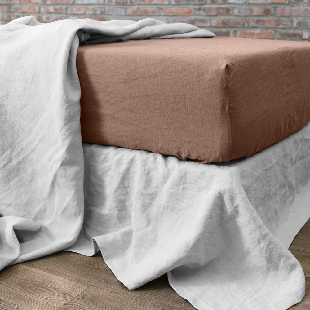 Drap housse en lin Français - lin lavé Nougat