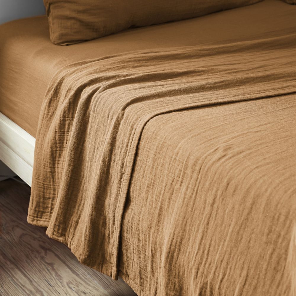 Drap plat Gaze de coton Camel