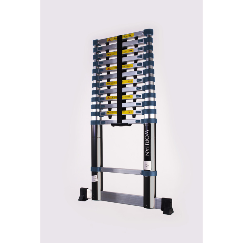 Echelle télescopique PRO en aluminium - 13 échelons - 3.8 m + stabilisateur