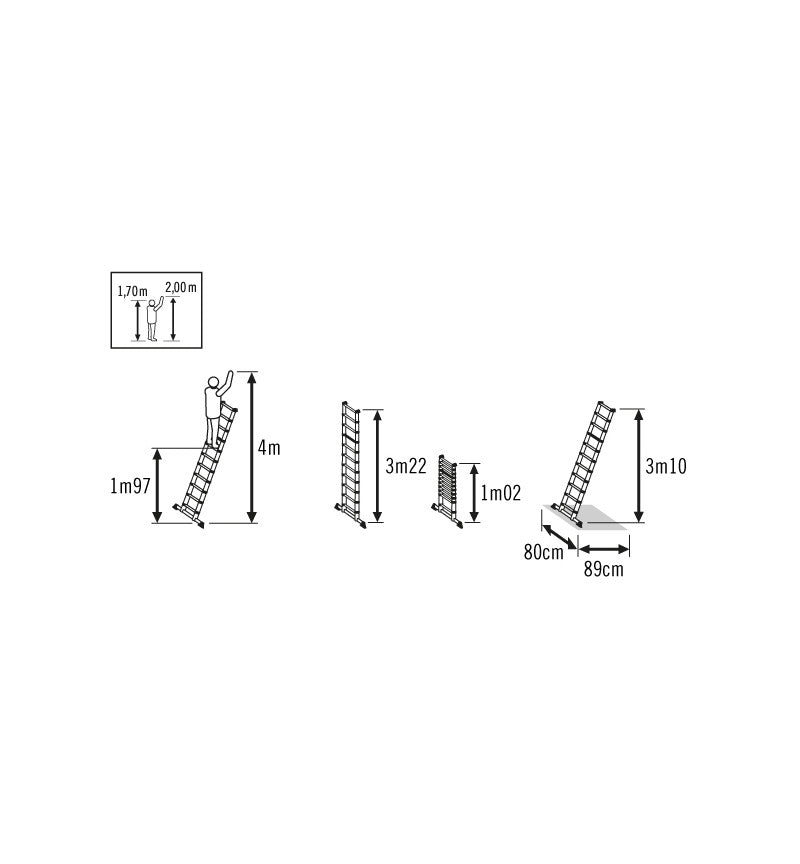 Echelle télescopique pliable 11 échelons 3m20 en aluminium Flexline
