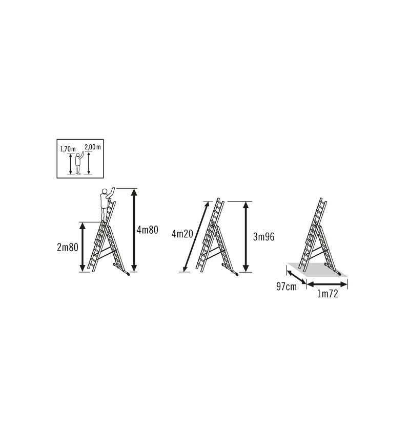 Echelle transformable 3 plans 3x9 échelons 6m70 en aluminium HobbyStep