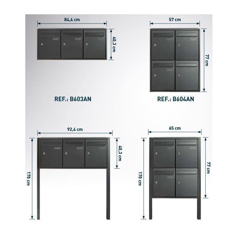 Boîte aux lettres 4 compartiments - anthracite - fixation murale