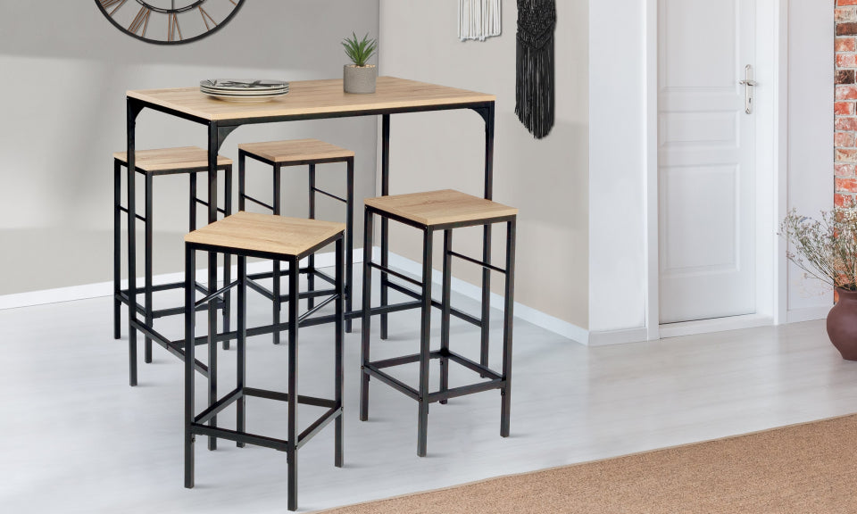 Table haute repas Memphis 95cm + 4 tabourets