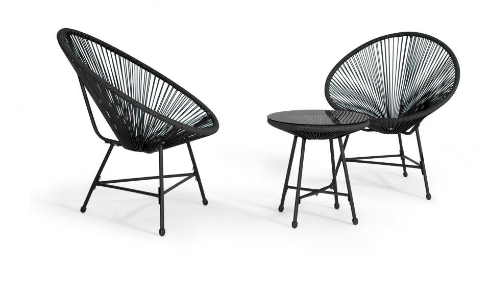 Salon de jardin filaire Ibiza 2 fauteuils et 1 table noir