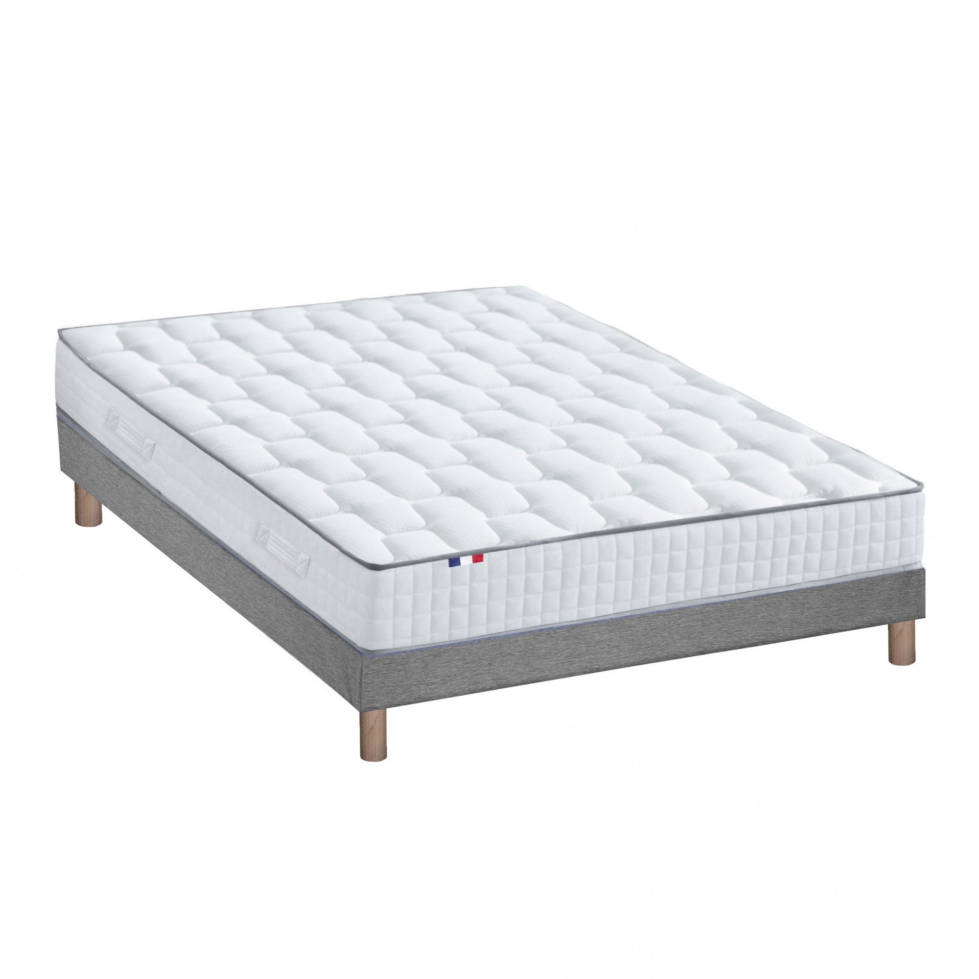 Ensemble literie : matelas 23 cm à ressorts COSMOS et sommier Gris chiné - qualité française