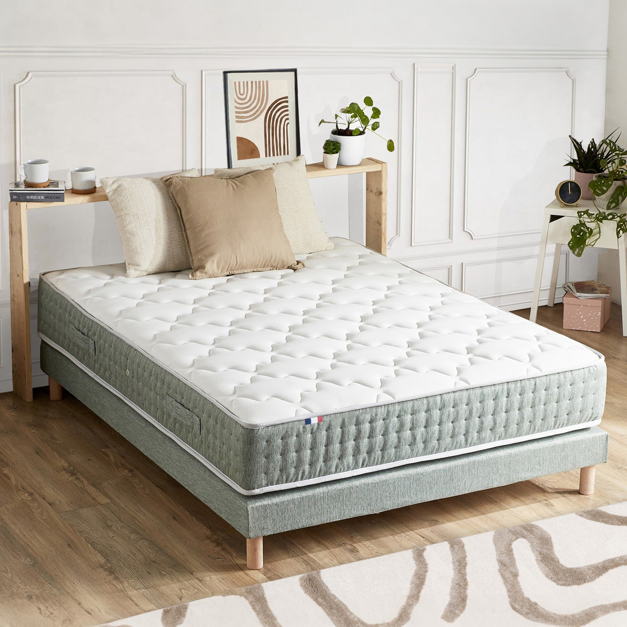 Ensemble 160x200 cm + matelas 26 cm Ressort 7 zones Face Hiver/Eté différente HYGGE Fabriqué en France