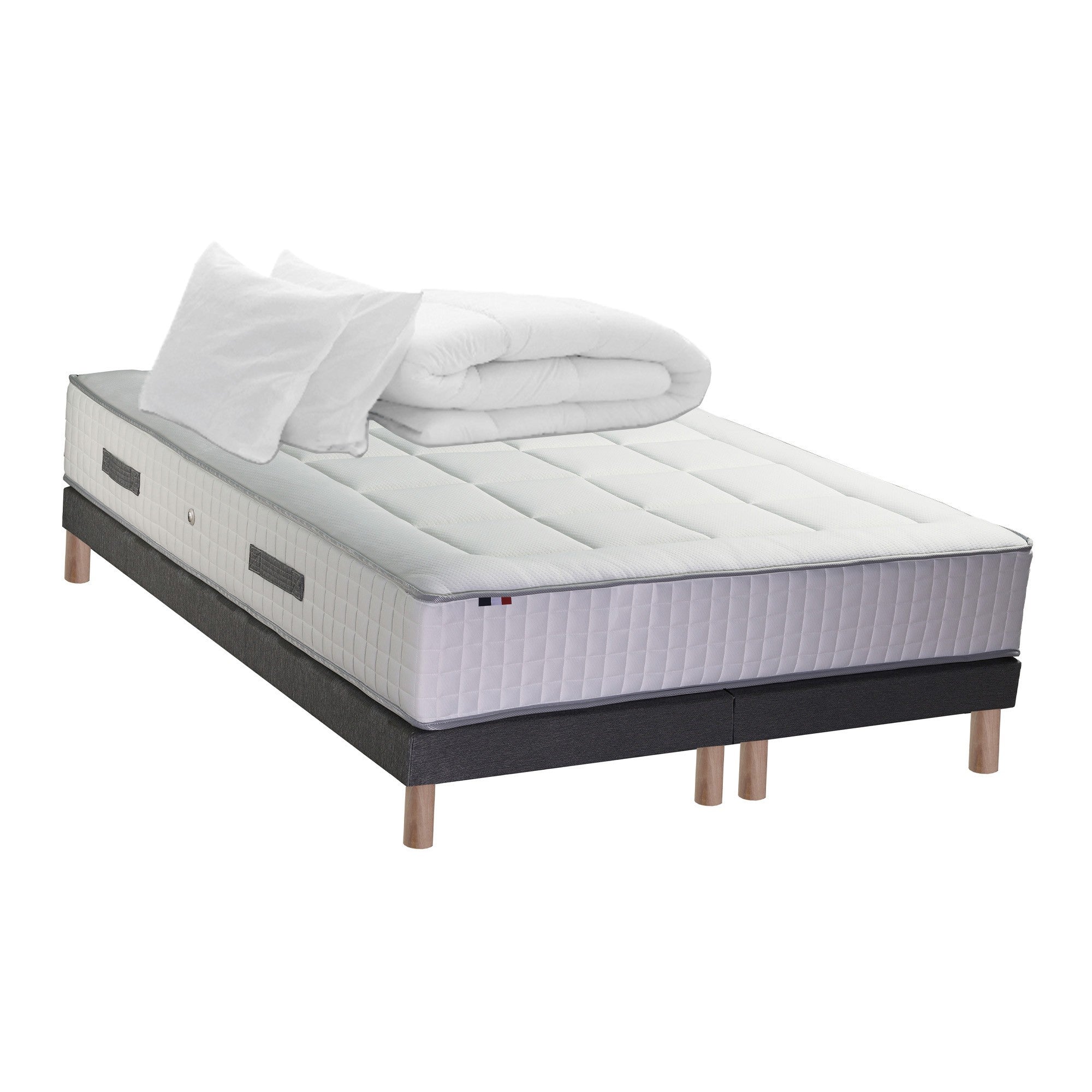 Ensemble matelas 30cm 160X200 cm Ressort 7 zones + sommier + oreiller + couette - FABRICATION FRANCAISE