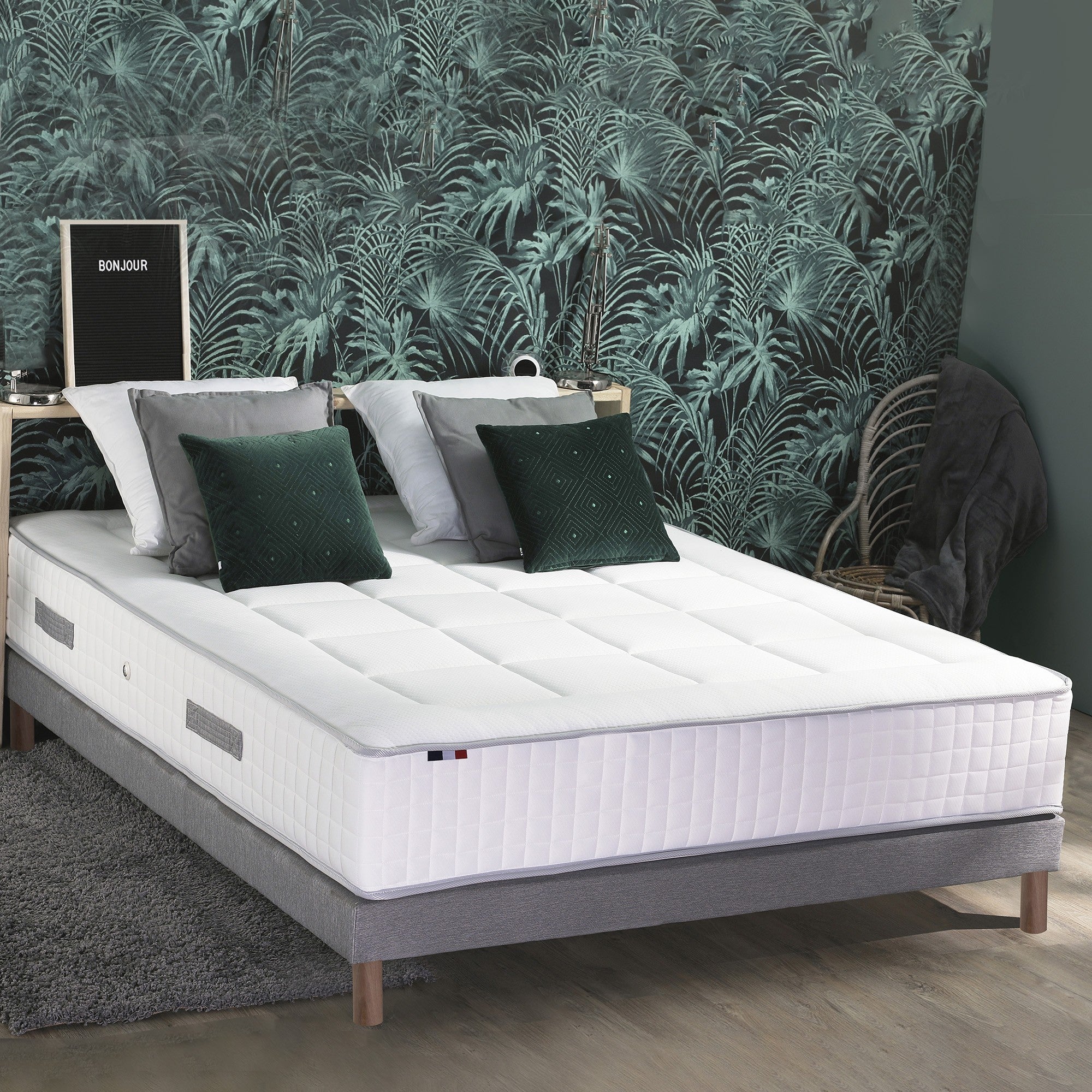 Ensemble 140x190 cm matelas 30 cm Ressort 7 zones + sommier + oreiller + couette - FABRICATION FRANCAISE