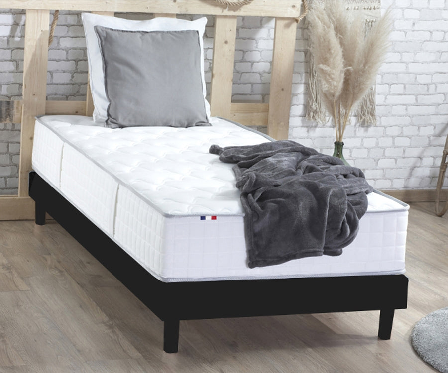 Pack matelas 24 cm sommier anthracite couette oreiller 90x200 cm