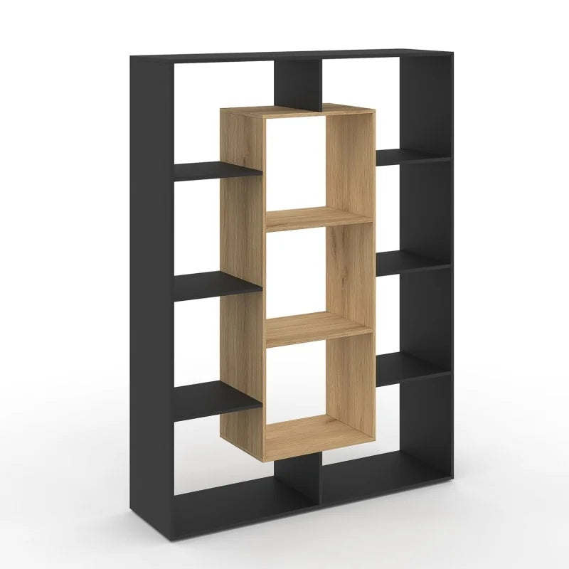 Etagère bibliothèque Paulette 11 compartiments bois et noire 143cm