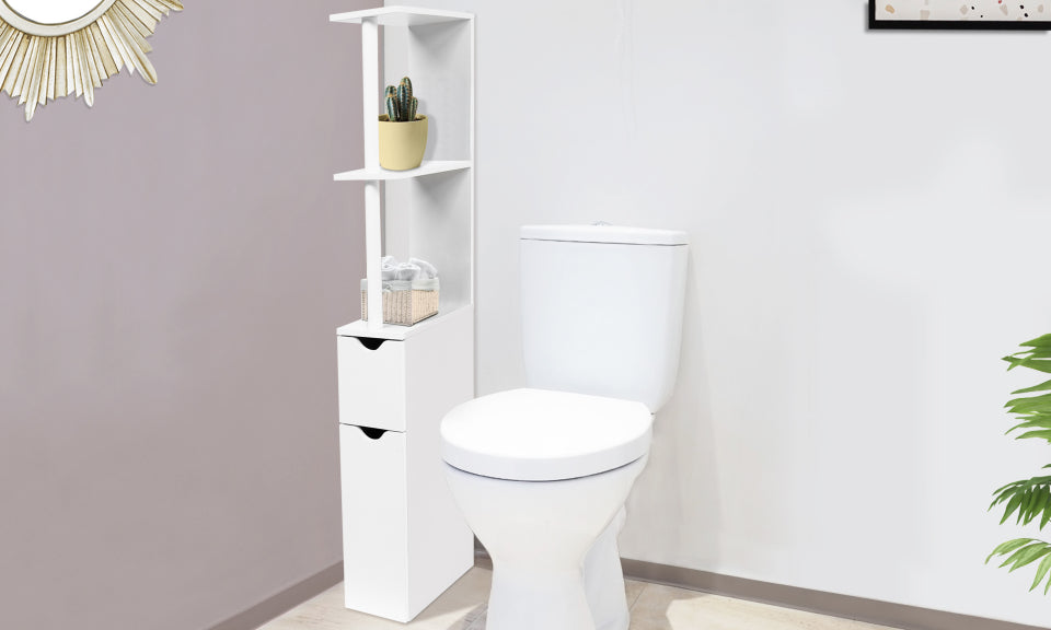 Colonne pour salle de bain blanche avec étagères + 2 portes blanches 118cm