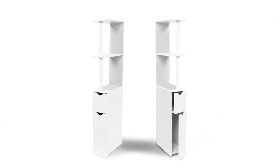 Colonne pour salle de bain blanche avec étagères + 2 portes blanches 118cm