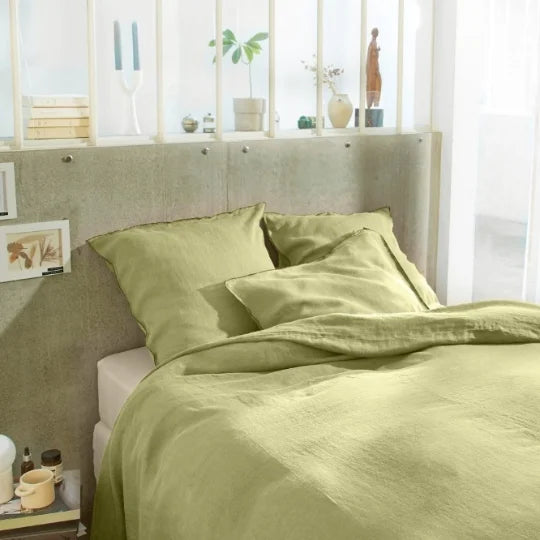 Housse de couette + 2 taies d'oreiller 65x65 en lin Français lavé Beurre