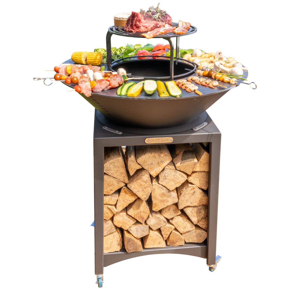 Brasero haut avec plaque et grille amovible en acier barbecue plancha extérieur Ø 100 cm