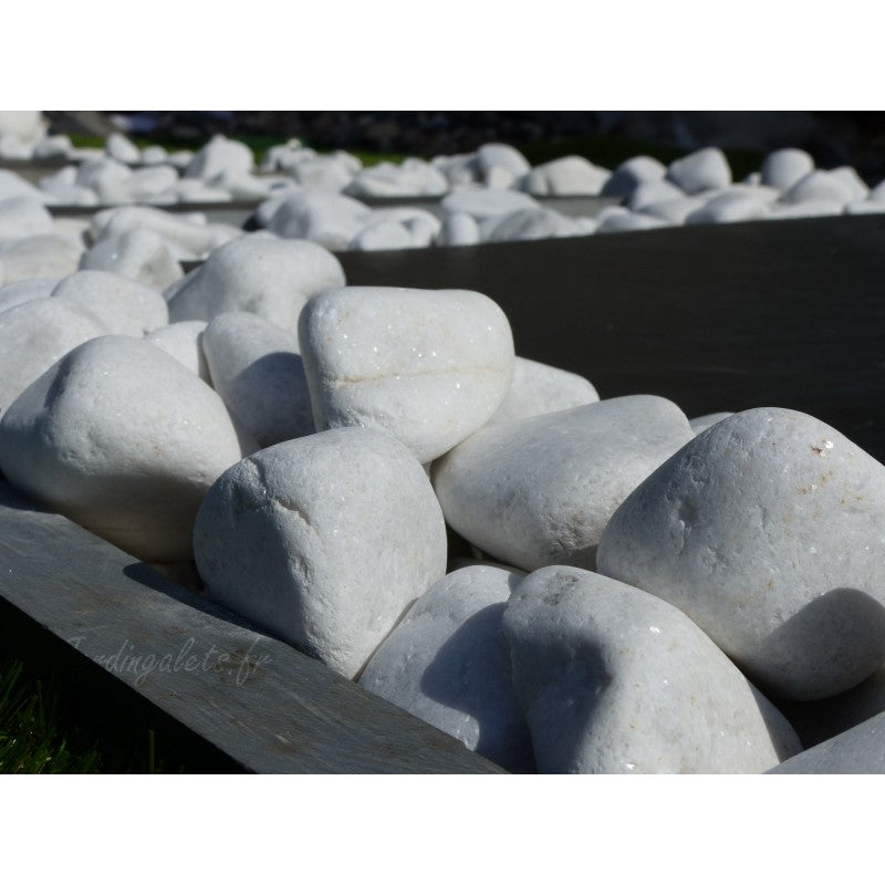 Galets blanc décoratifs 40/60 - reflets pailletés - 80 kg/m²