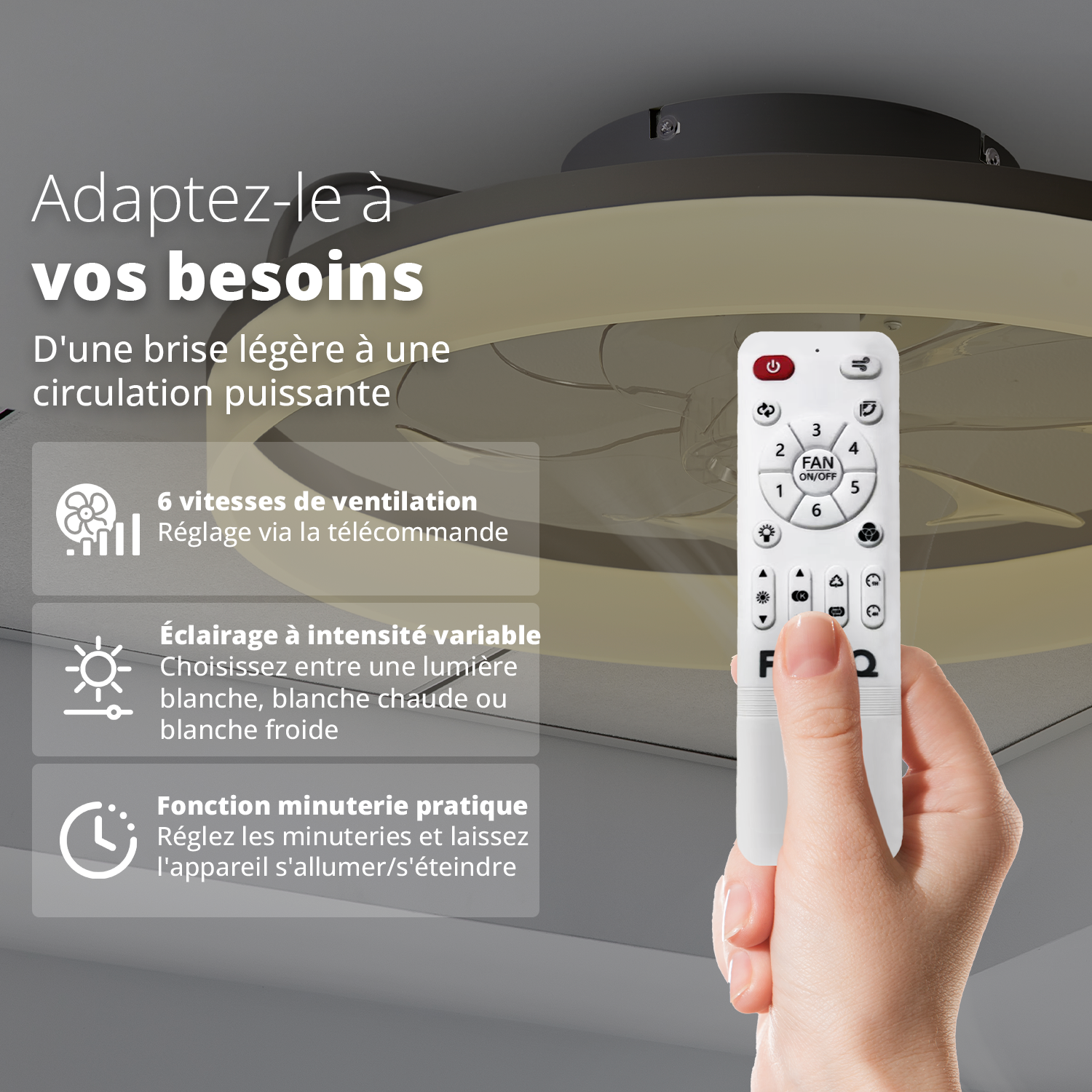 Ventilateur de plafond connecté avec éclairage LED intégré - blanc