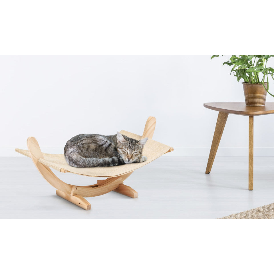 Hamac gris pour chat avec structure en bois