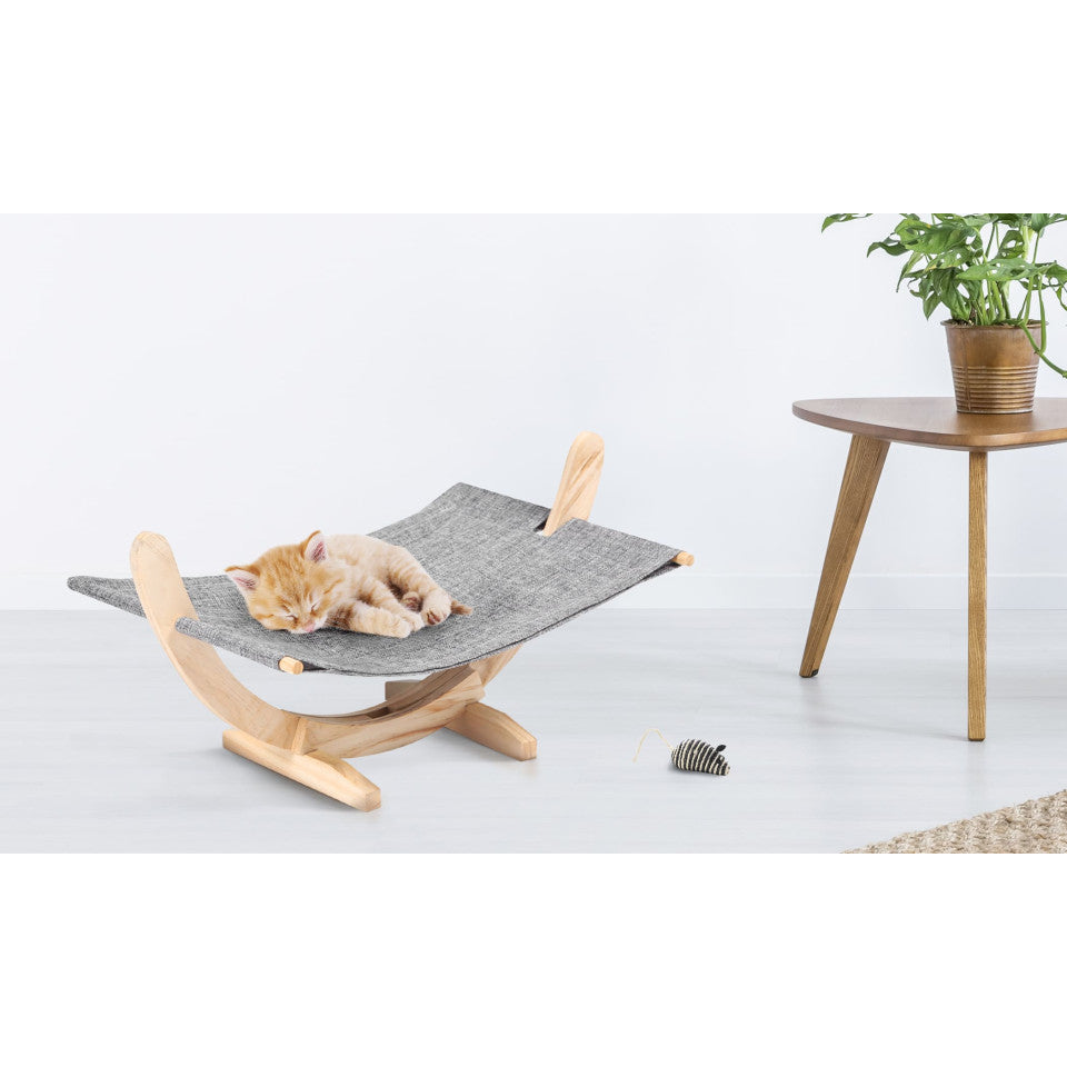 Hamac gris pour chat avec structure en bois