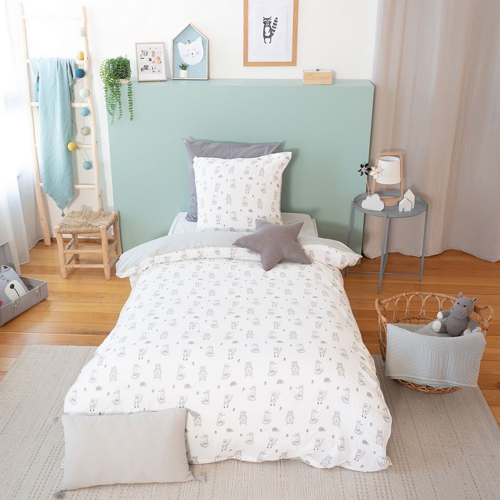 Housse de couette + 1 taie d'oreiller 63x63 Gaze de Coton Foret