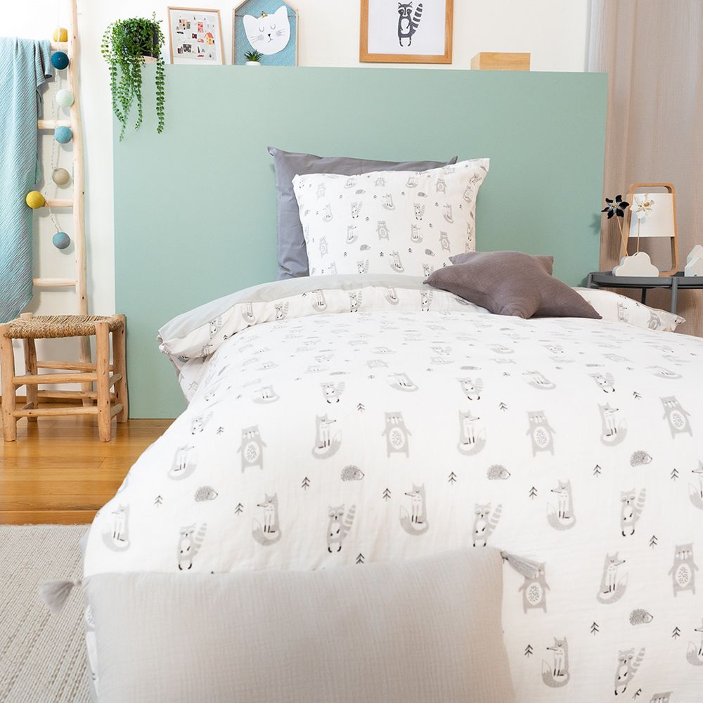 Housse de couette + 1 taie d'oreiller 63x63 Gaze de Coton Foret