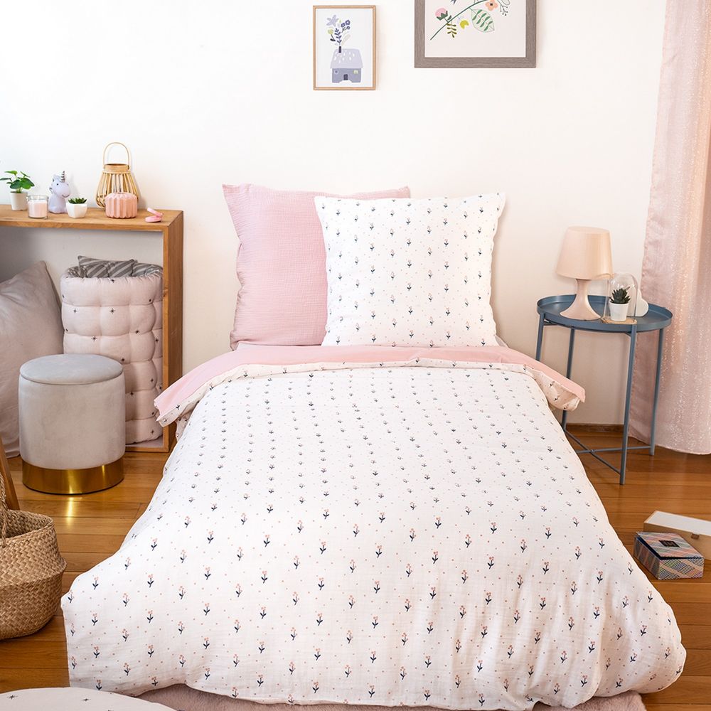 Housse de couette + 1 taie d'oreiller 63x63 Gaze de Coton Liberty