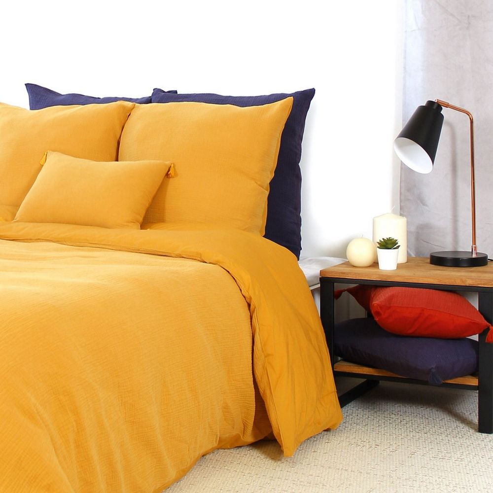 Housse de couette + 2 taies d'oreiller 63x63 Gaze de Coton Or