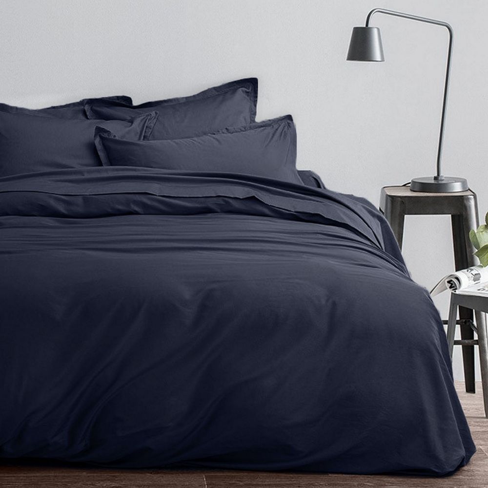 Housse de couette + 2 taies d'oreiller 63x63 Satin de Coton Indigo