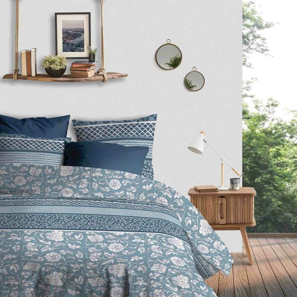 Housse de couette + 2 taies d'oreiller 65x65 100% Coton Bio 57 fils Debby