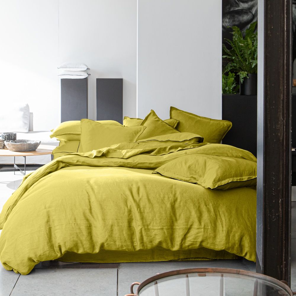 Housse de couette + 2 taies d'oreiller 65x65 en lin Français lavé Poire