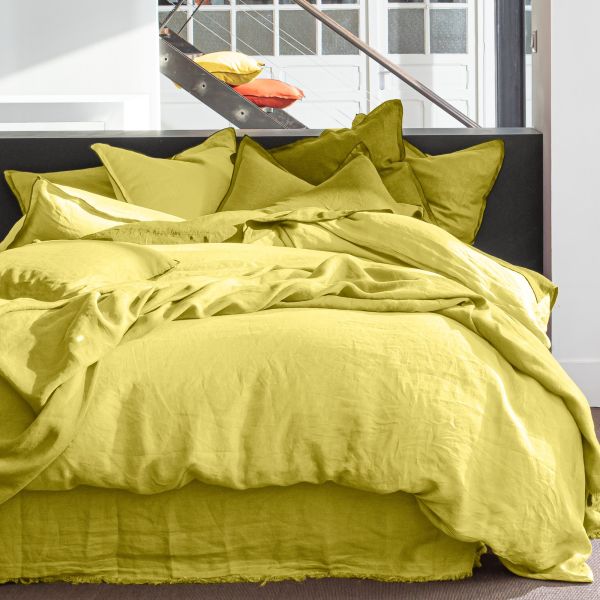 Housse de couette + 2 taies d'oreiller 65x65 en lin Français lavé Poire