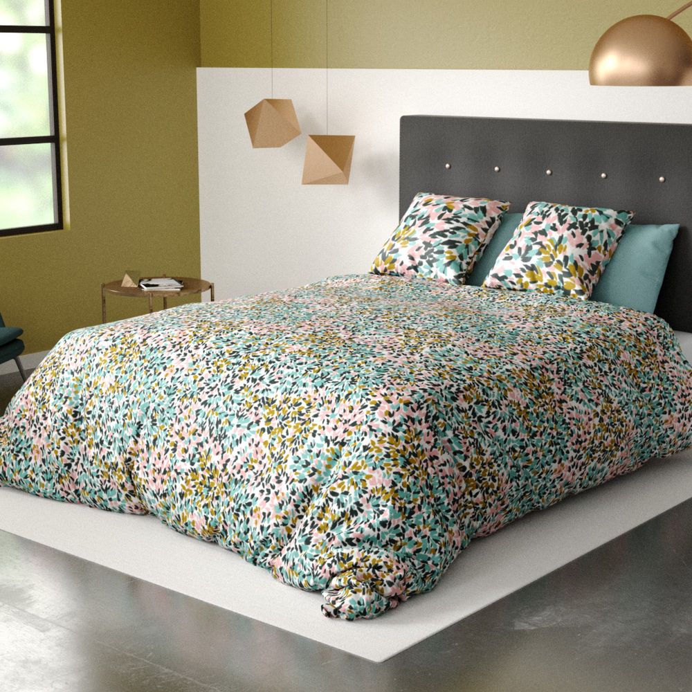Housse de couette avec 2 taies d'oreiller 63x63 Parure de lit Coton Bio Telma