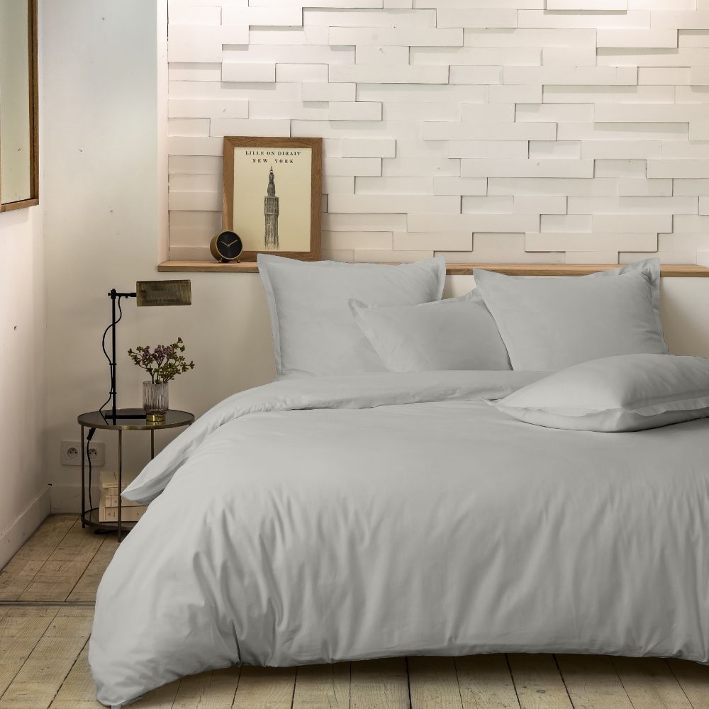 Housse de couette Percale de Coton Gris Perle
