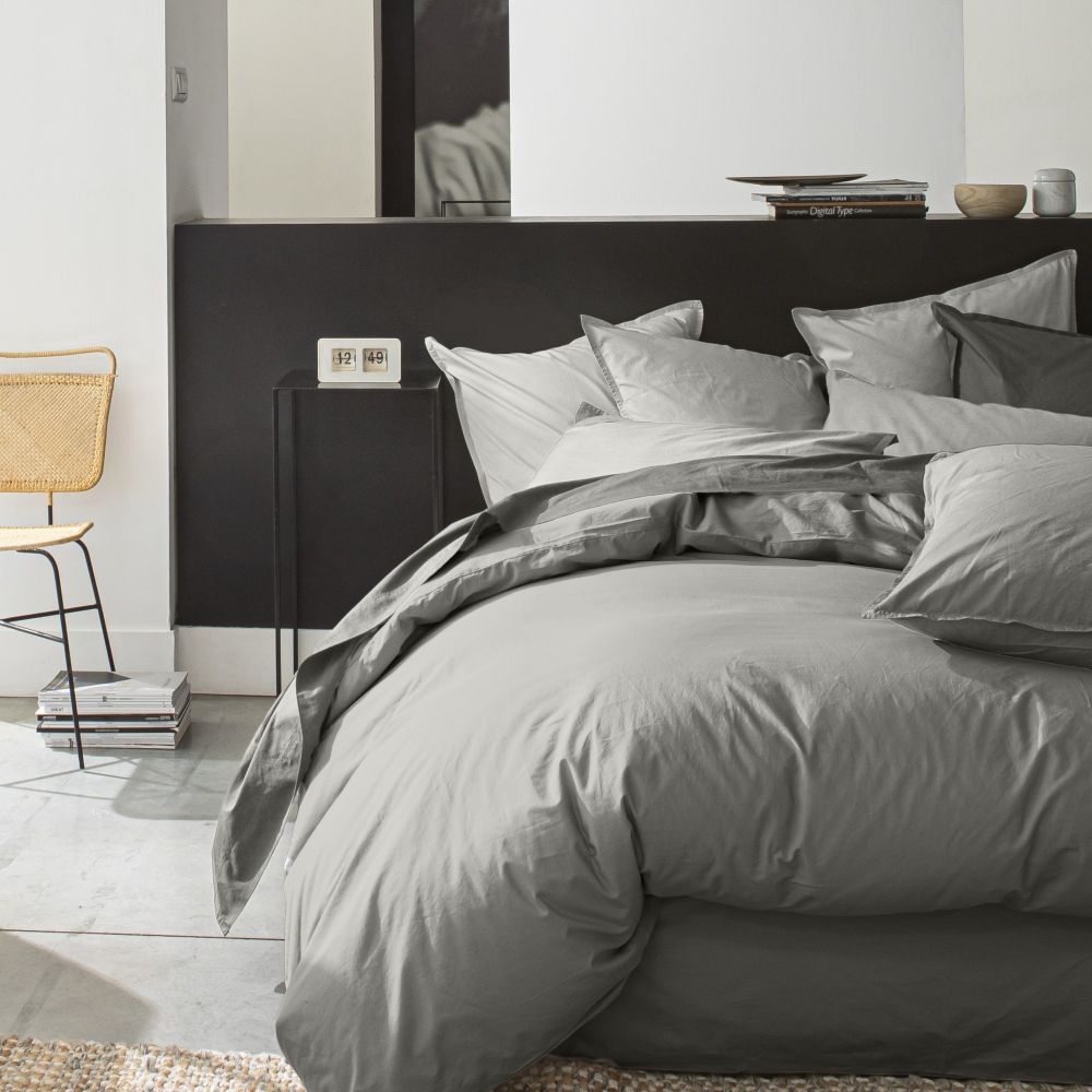 Housse de couette Percale de Coton Gris Perle