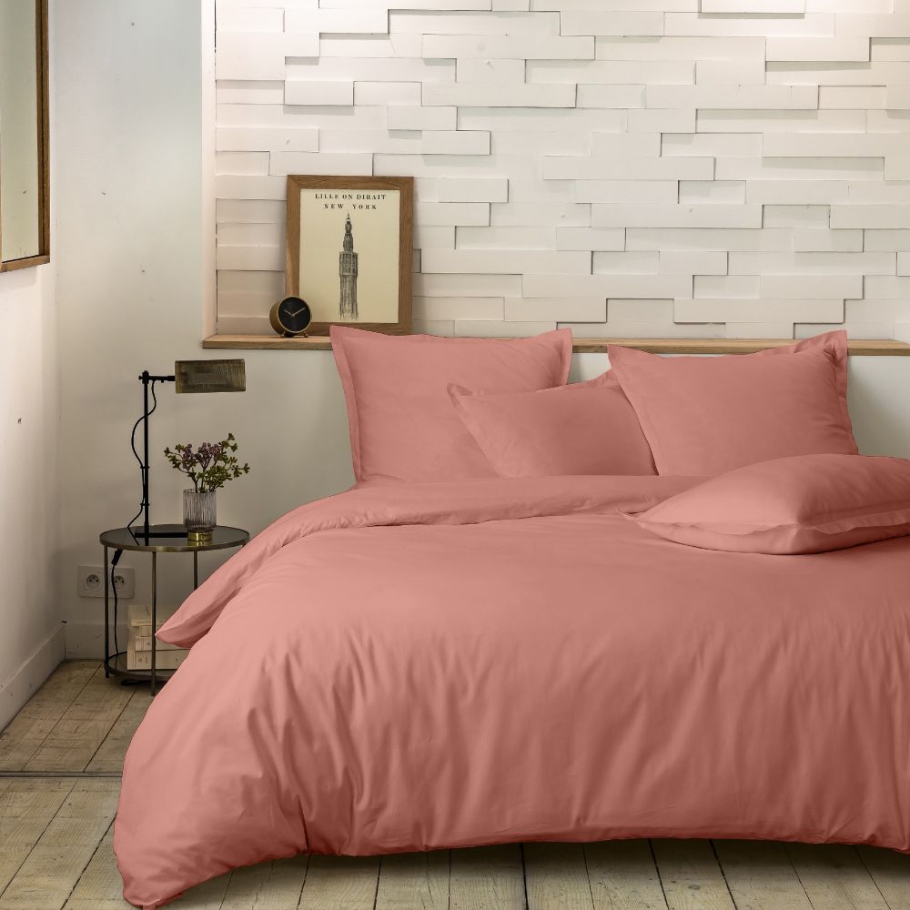 Housse de couette Percale de Coton Rose Poudré