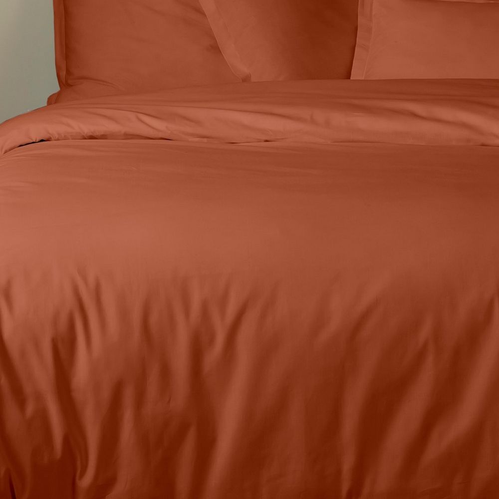 Housse de couette + 2 taies 100% Percale de Coton 80 fils Terracotta