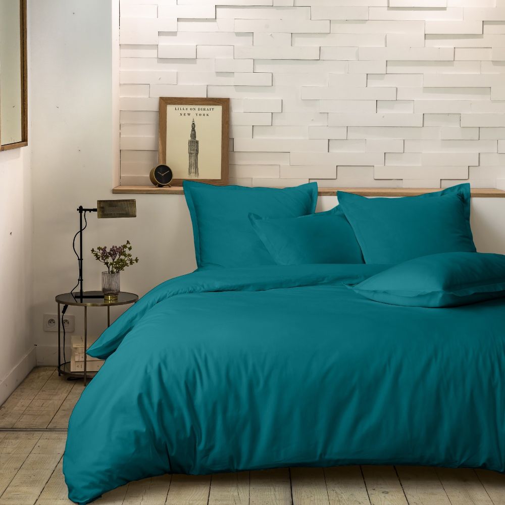 Housse de couette Percale de Coton Bleu Canard