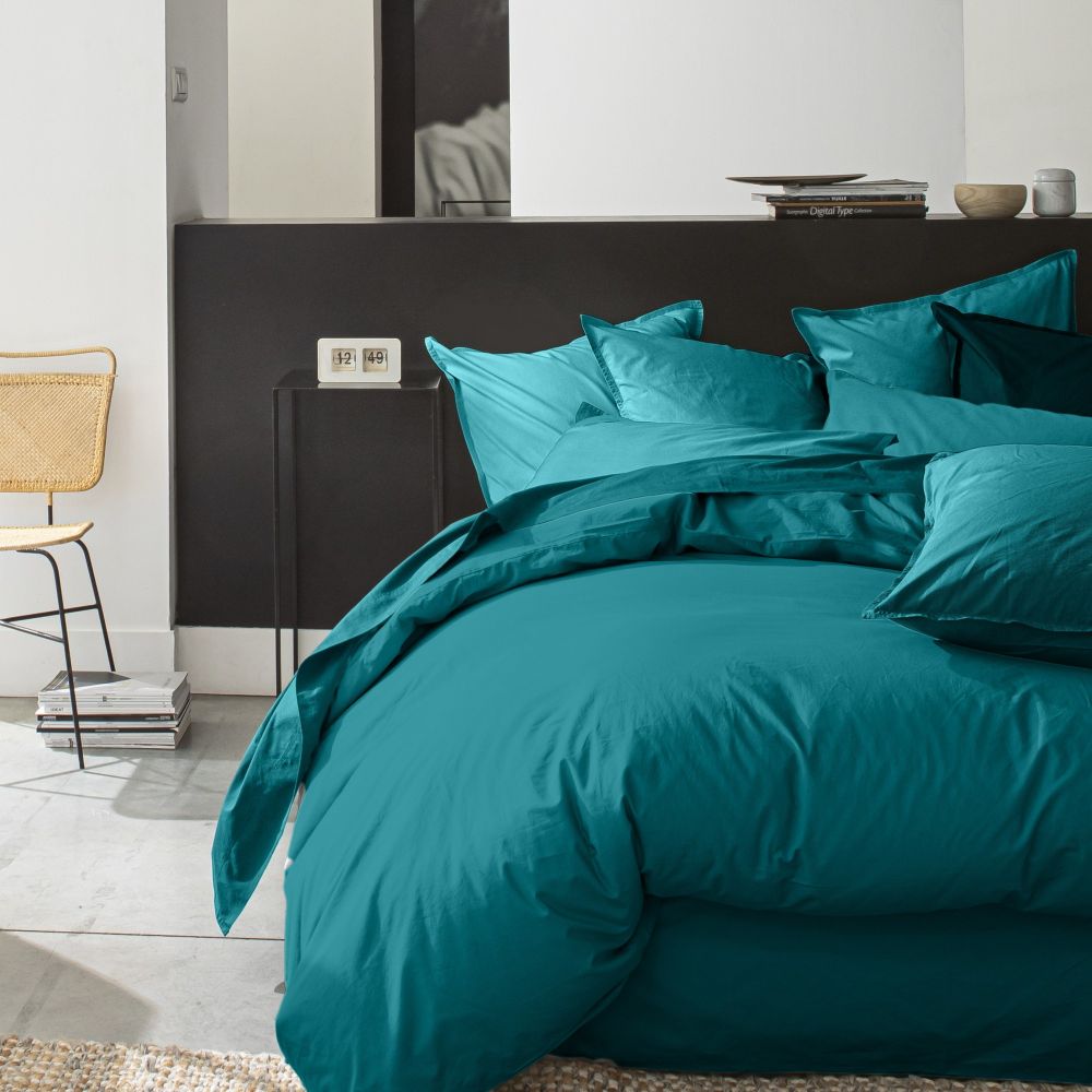 Housse de couette Percale de Coton Bleu Canard