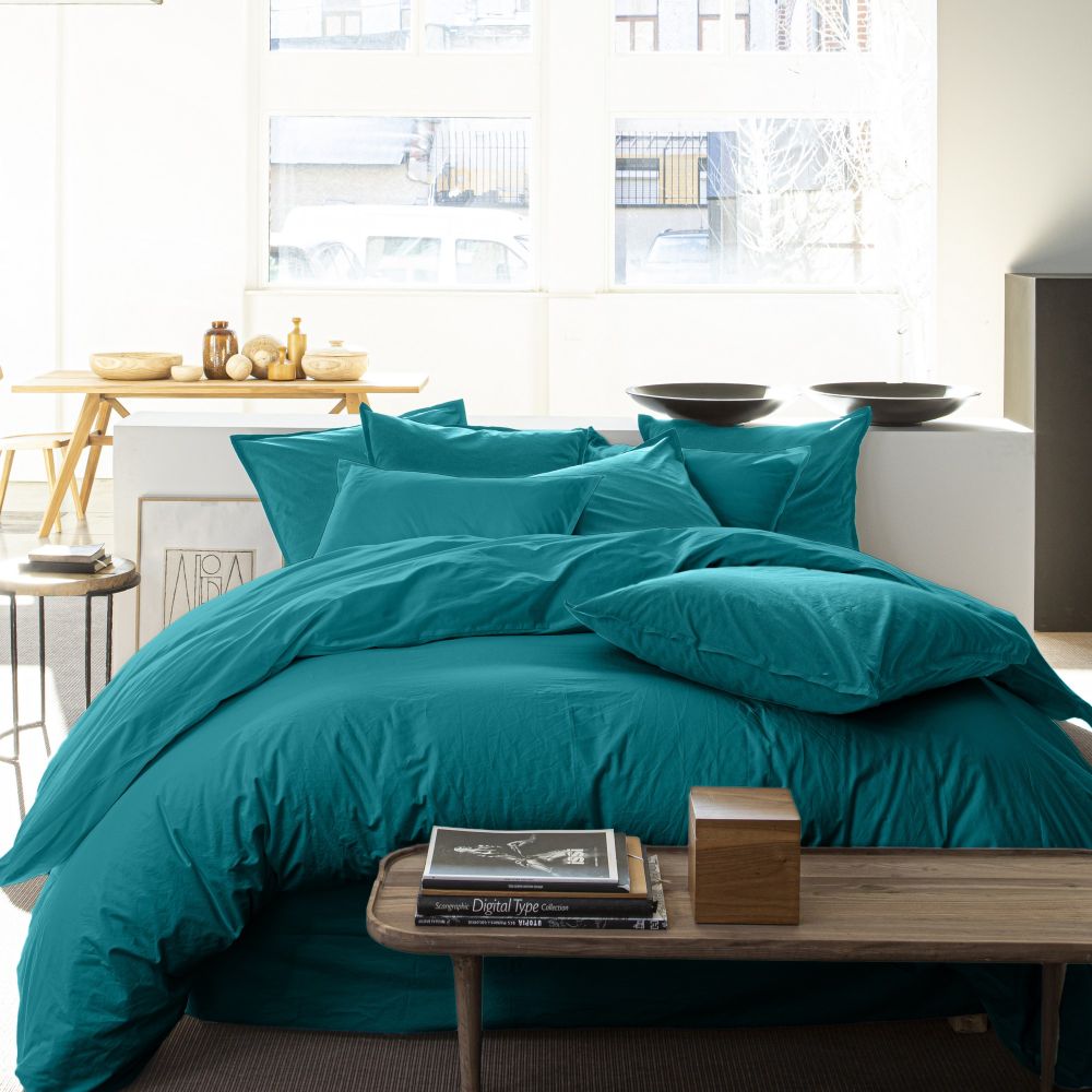 Housse de couette Percale de Coton Bleu Canard