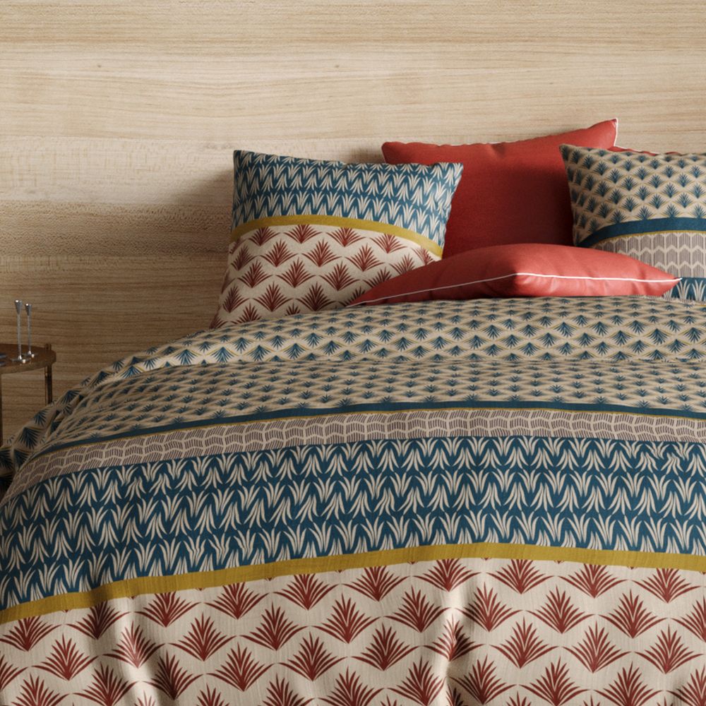 Housse de couette réversible + 2 taies d'oreiller 63x63 Percale de Coton Manille